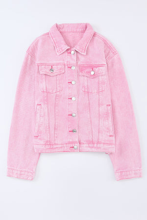 Pocketed Button Up Collared Neck Denim Jacket-Teresa's Fashionista LLC