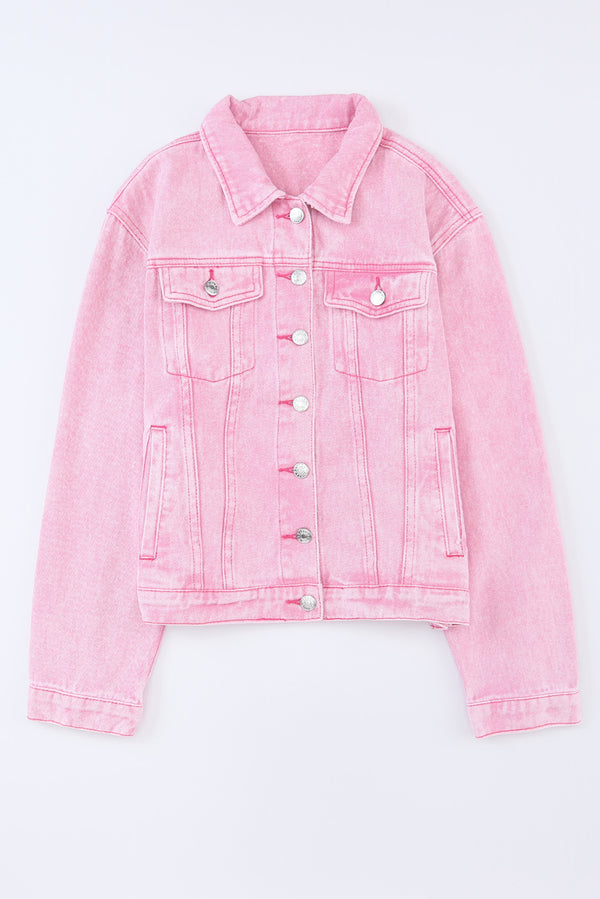Pocketed Button Up Collared Neck Denim Jacket-Teresa's Fashionista LLC