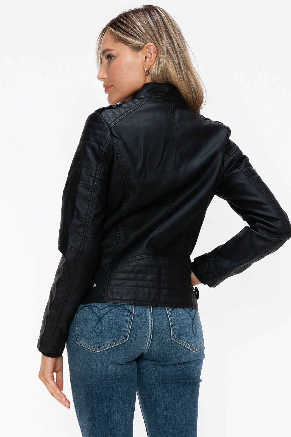 Snobbish PU Leather Biker Jacket with Side Zip Pockets - Teresa's Fashionista LLC