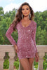 Sequin V-Neck Long Sleeve Mini Dress-Teresa's Fashionista LLC