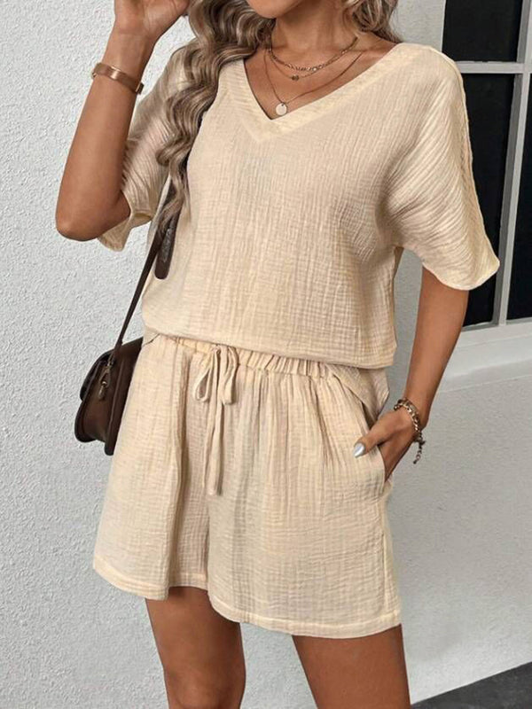 V-Neck Half Sleeve Top and Shorts Set-Teresa's Fashionista LLC