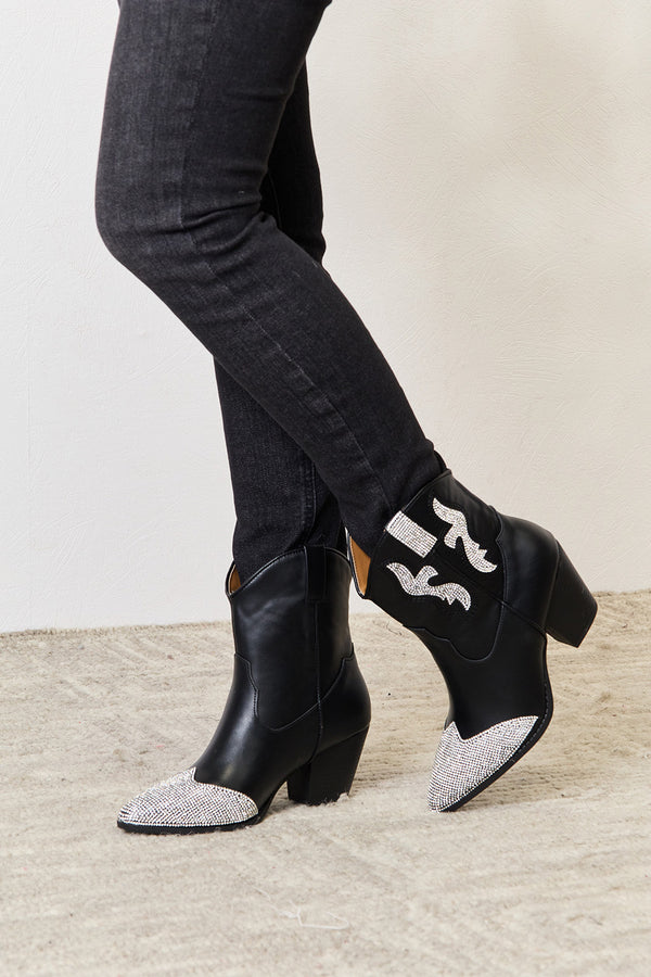 East Lion Corp Rhinestone Pointed Boots-Teresa's Fashionista LLC