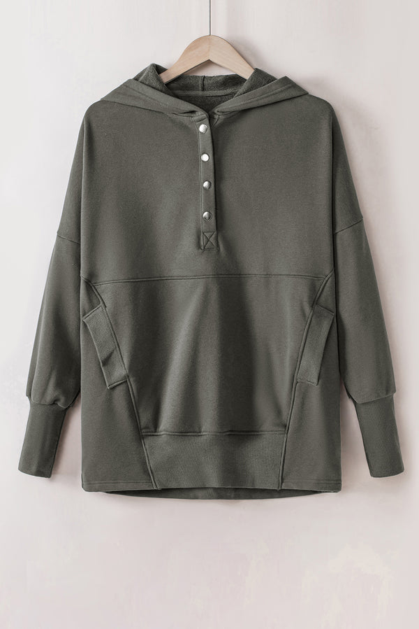 Quarter-Snap Dropped Shoulder Hoodie-Teresa's Fashionista LLC