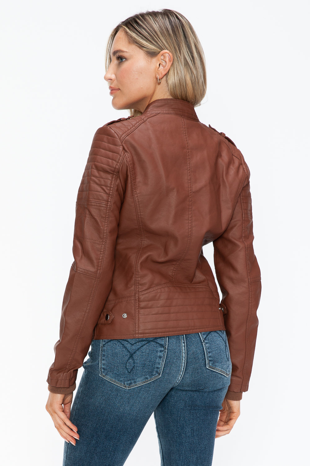 Snobbish PU Leather Biker Jacket with Side Zip Pockets - Teresa's Fashionista LLC