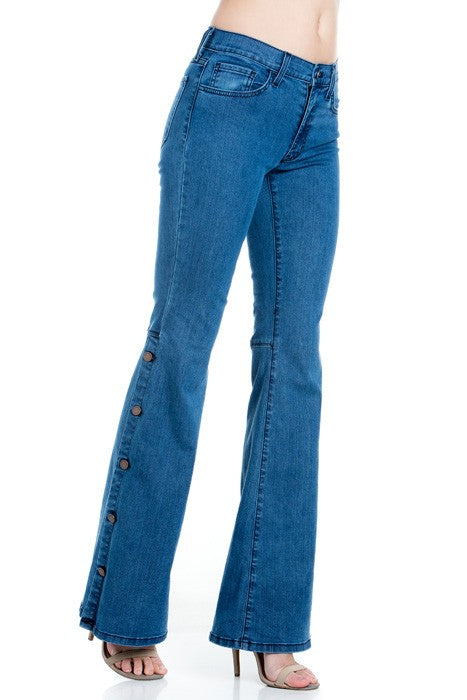 button down bottom flare wide denim golden stitch - Teresa's Fashionista LLC
