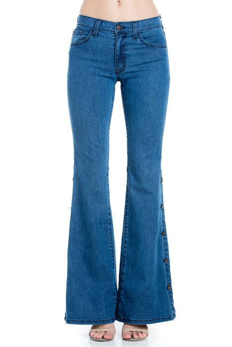 button down bottom flare wide denim golden stitch - Teresa's Fashionista LLC