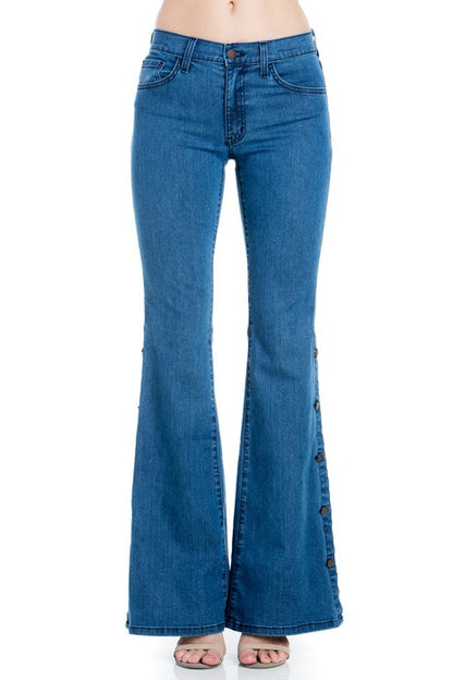 button down bottom flare wide denim golden stitch - Teresa's Fashionista LLC