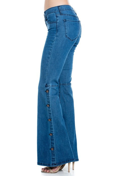 button down bottom flare wide denim golden stitch - Teresa's Fashionista LLC