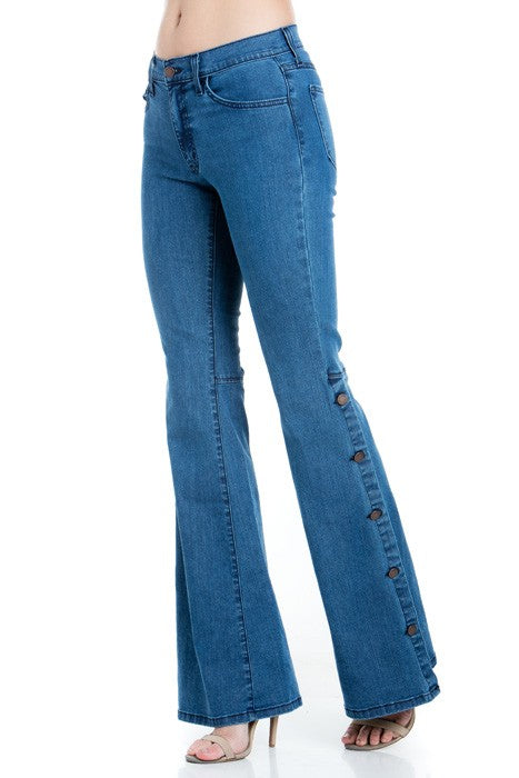 button down bottom flare wide denim golden stitch - Teresa's Fashionista LLC