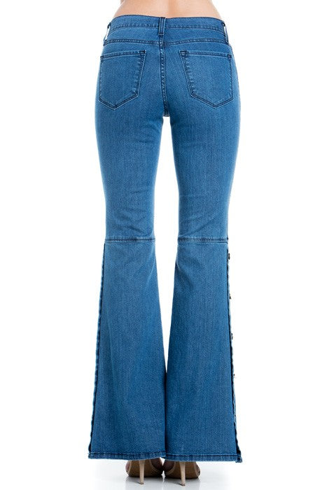 button down bottom flare wide denim golden stitch - Teresa's Fashionista LLC