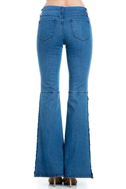 button down bottom flare wide denim golden stitch - Teresa's Fashionista LLC