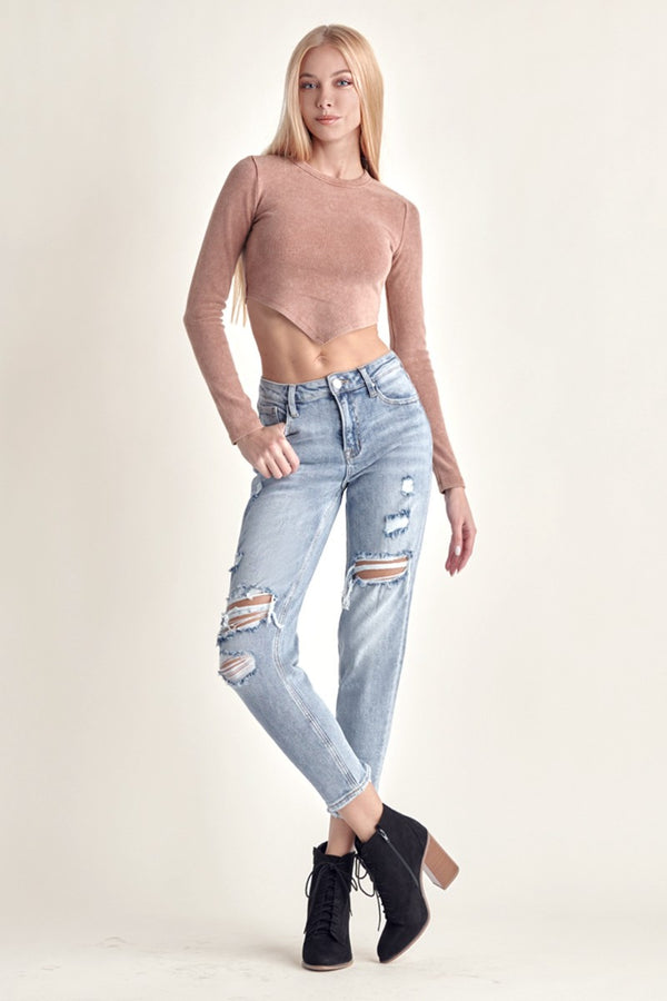 RISEN Distressed Slim Cropped Jeans-Teresa's Fashionista LLC