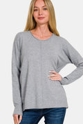 Zenana Front Seam Round Neck Sweater - Teresa's Fashionista LLC