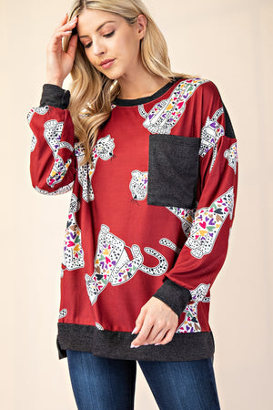 Celeste Full Size Animal Print Contrast Round Neck T-Shirt - Teresa's Fashionista LLC