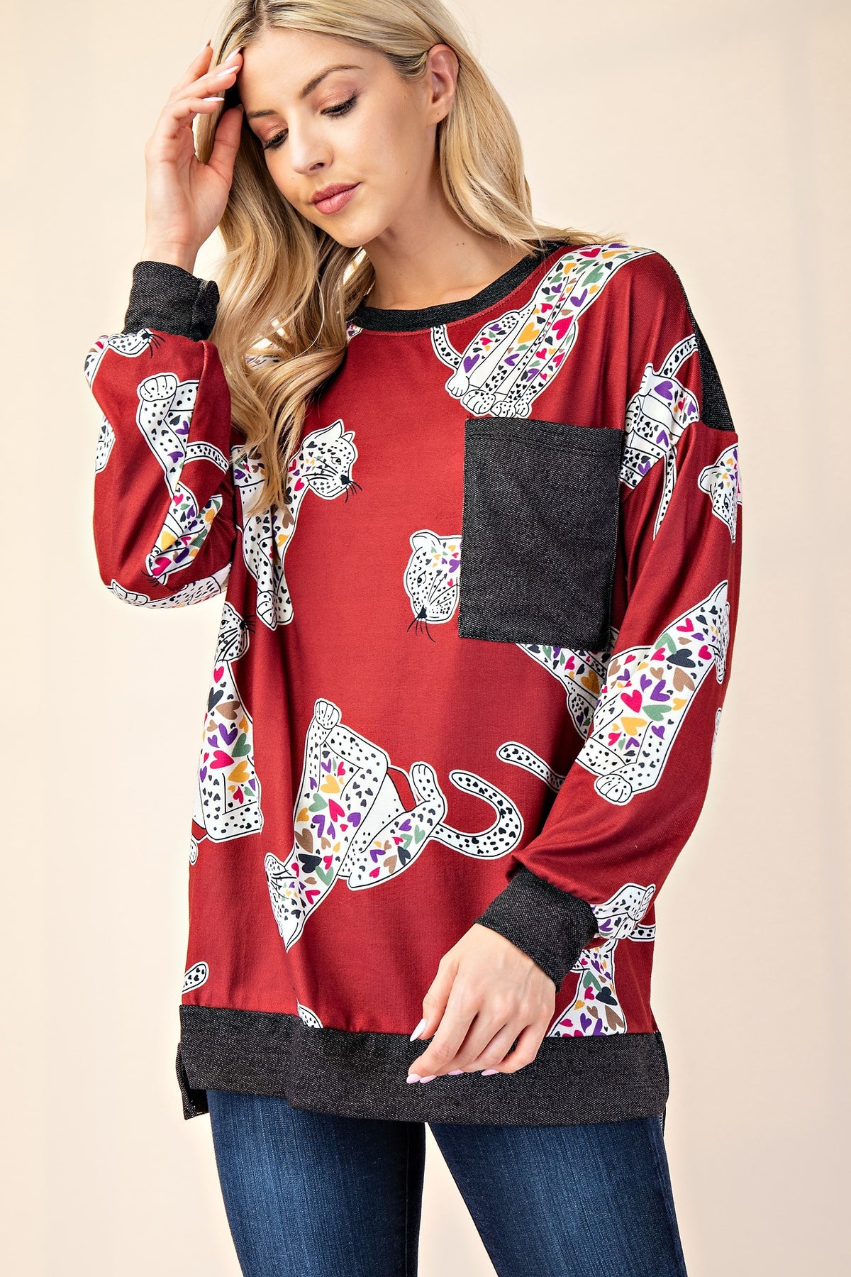 Celeste Full Size Animal Print Contrast Round Neck T-Shirt - Teresa's Fashionista LLC