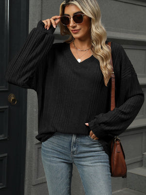 V-Neck Long Sleeve T-Shirt-Teresa's Fashionista LLC