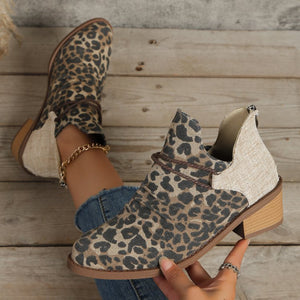 Contrast Canvas Low Heel Boots-Teresa's Fashionista LLC
