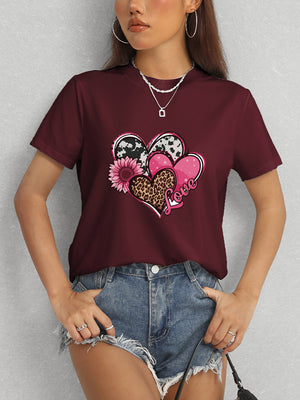 Heart Round Neck Short Sleeve T-Shirt-Teresa's Fashionista LLC