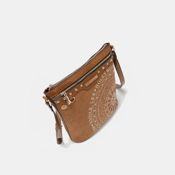 Nicole Lee USA Metallic Stitching Embroidery Inlaid Rhinestone Crossbody Bag-Teresa's Fashionista LLC