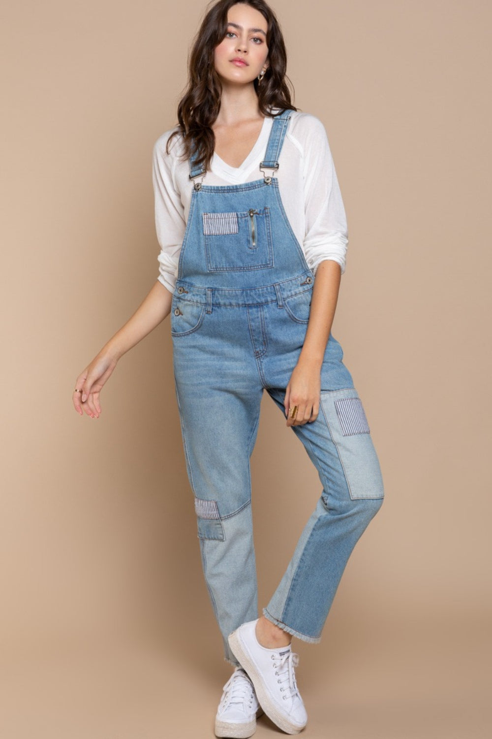 POL Front Chest Zipper Slim Leg Denim Overalls - Teresa's Fashionista LLC