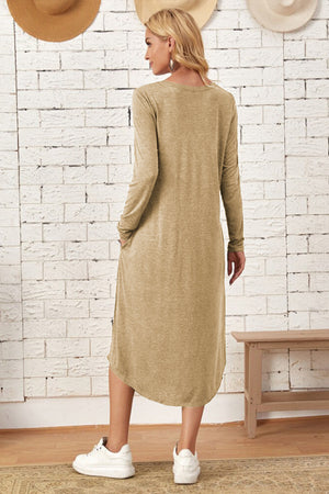 Pocketed Round Neck Long Sleeve Tee Dress-Teresa's Fashionista LLC
