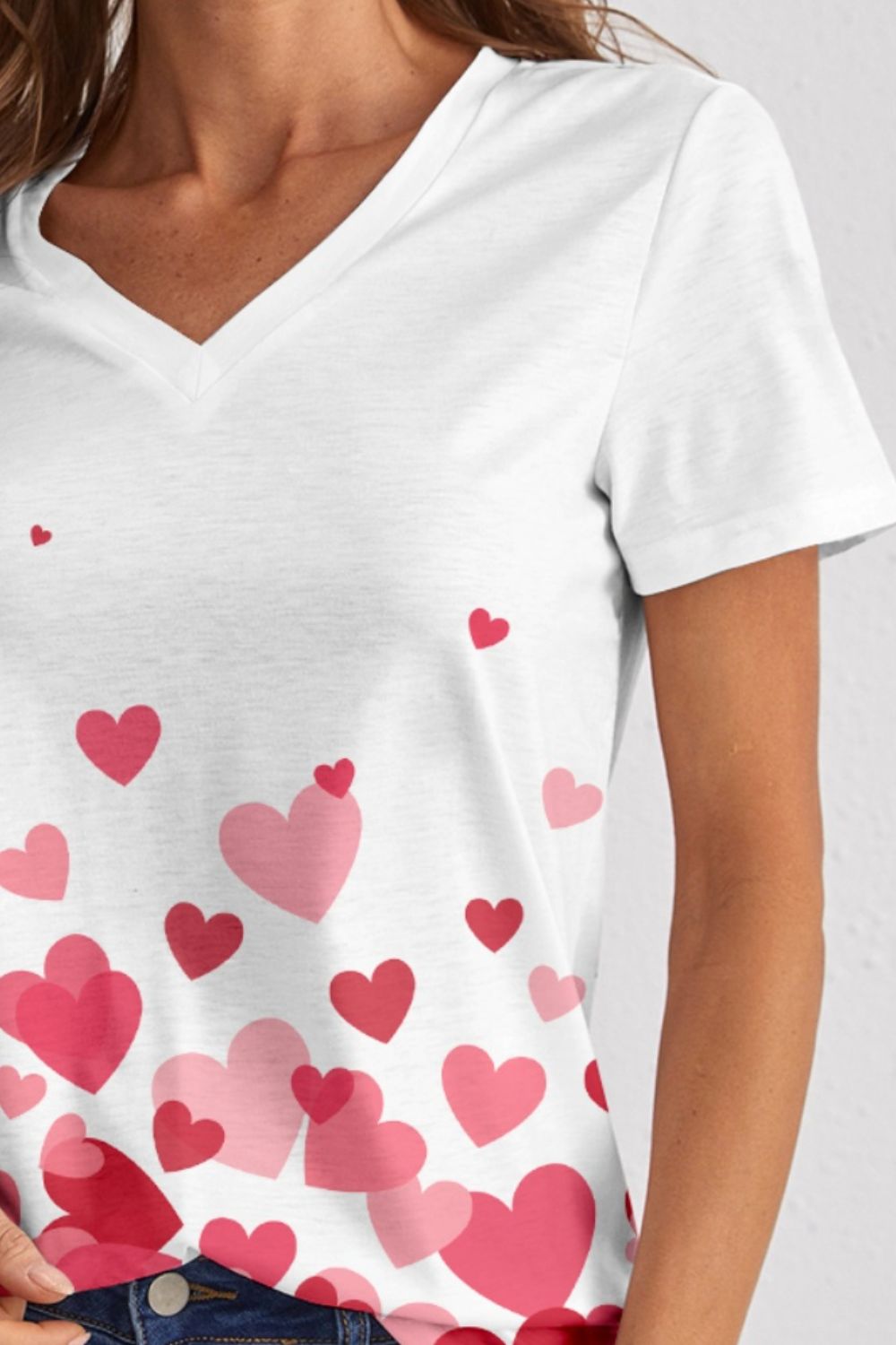 Heart V-Neck Short Sleeve T-Shirt-Teresa&#39;s Fashionista LLC