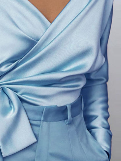 Surplice Long Sleeve Blouse - Teresa's Fashionista LLC