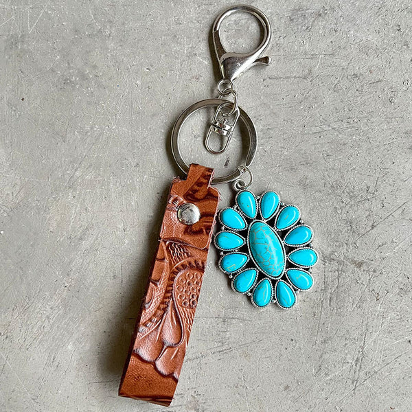 Turquoise Genuine Leather Key Chain-Teresa's Fashionista LLC