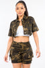American Bazi Full Size Camouflage Short Sleeve Cropped Jacket - Teresa's Fashionista LLC