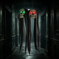 Halloween Hanging Dual-Skull with Glowing Eyes and Long Hair