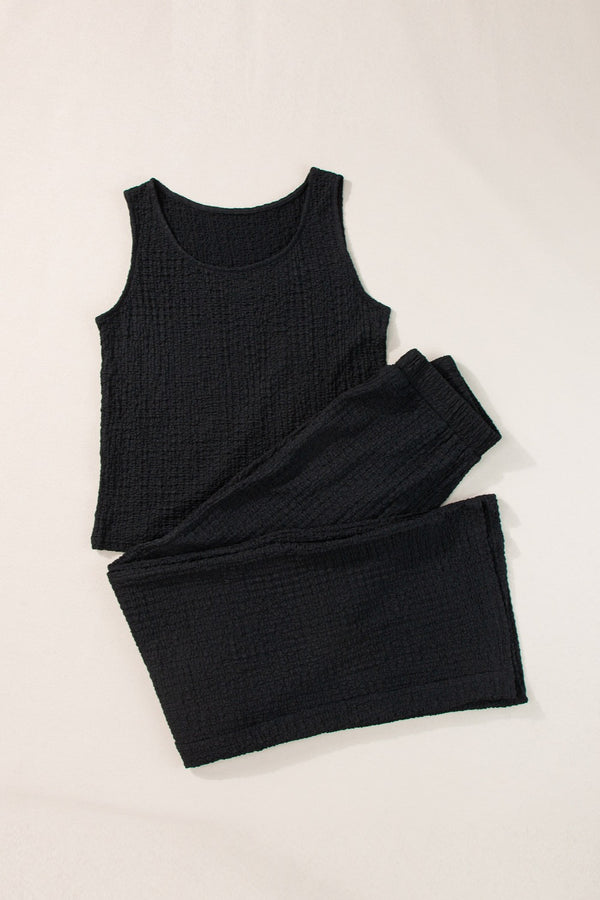 Textured Round Neck Top and Wide Leg Pants Set-Teresa's Fashionista LLC