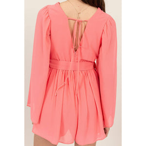 Plunging Neckline Bell Sleeve Romper