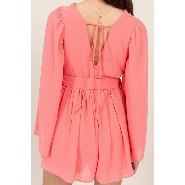 Plunging Neckline Bell Sleeve Romper