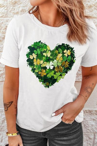 Clover Heart Round Neck Short Sleeve T-Shirt