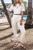 Round Neck Short Sleeve Top and Elastic Waist Pants Set-Teresa's Fashionista LLC