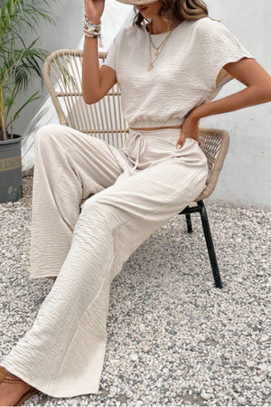 Round Neck Short Sleeve Top and Pants Set-Teresa's Fashionista LLC