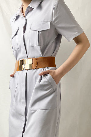 Geometric Buckle Elastic Wide Belt-Teresa's Fashionista LLC