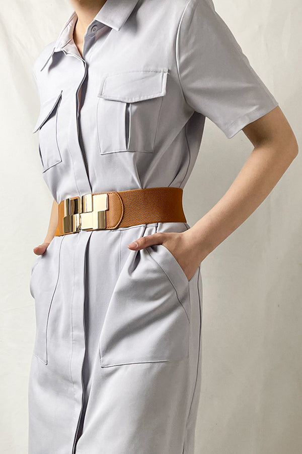 Geometric Buckle Elastic Wide Belt-Teresa's Fashionista LLC