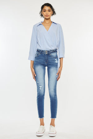 Kancan Distressed Raw Hem High Waist Jeans-Teresa's Fashionista LLC