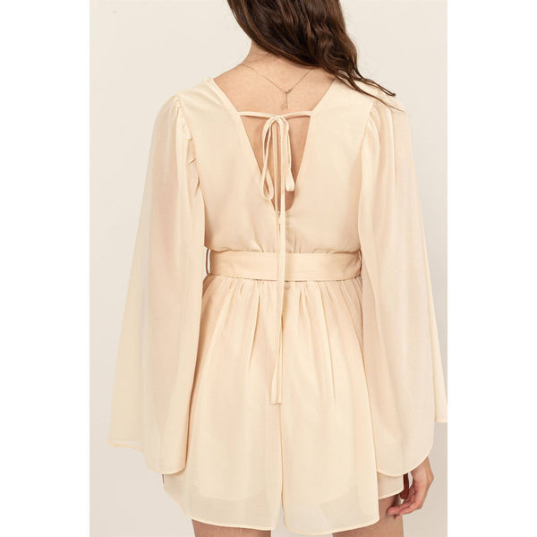 Plunging Neckline Bell Sleeve Romper