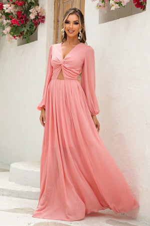 Twist Front Cutout Long Sleeve Dress-Teresa's Fashionista LLC