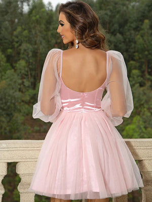 Sweetheart Neck Balloon Sleeve Mini Dress-Teresa's Fashionista LLC