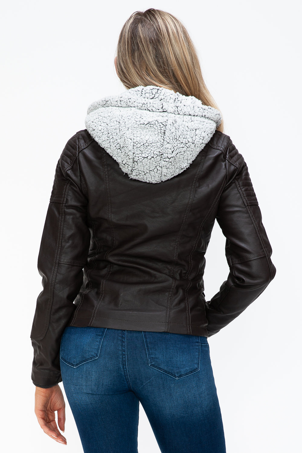 YMI Removable Faux Layered Multi-Pocket Jacket with Fuzzy Hood - Teresa's Fashionista LLC
