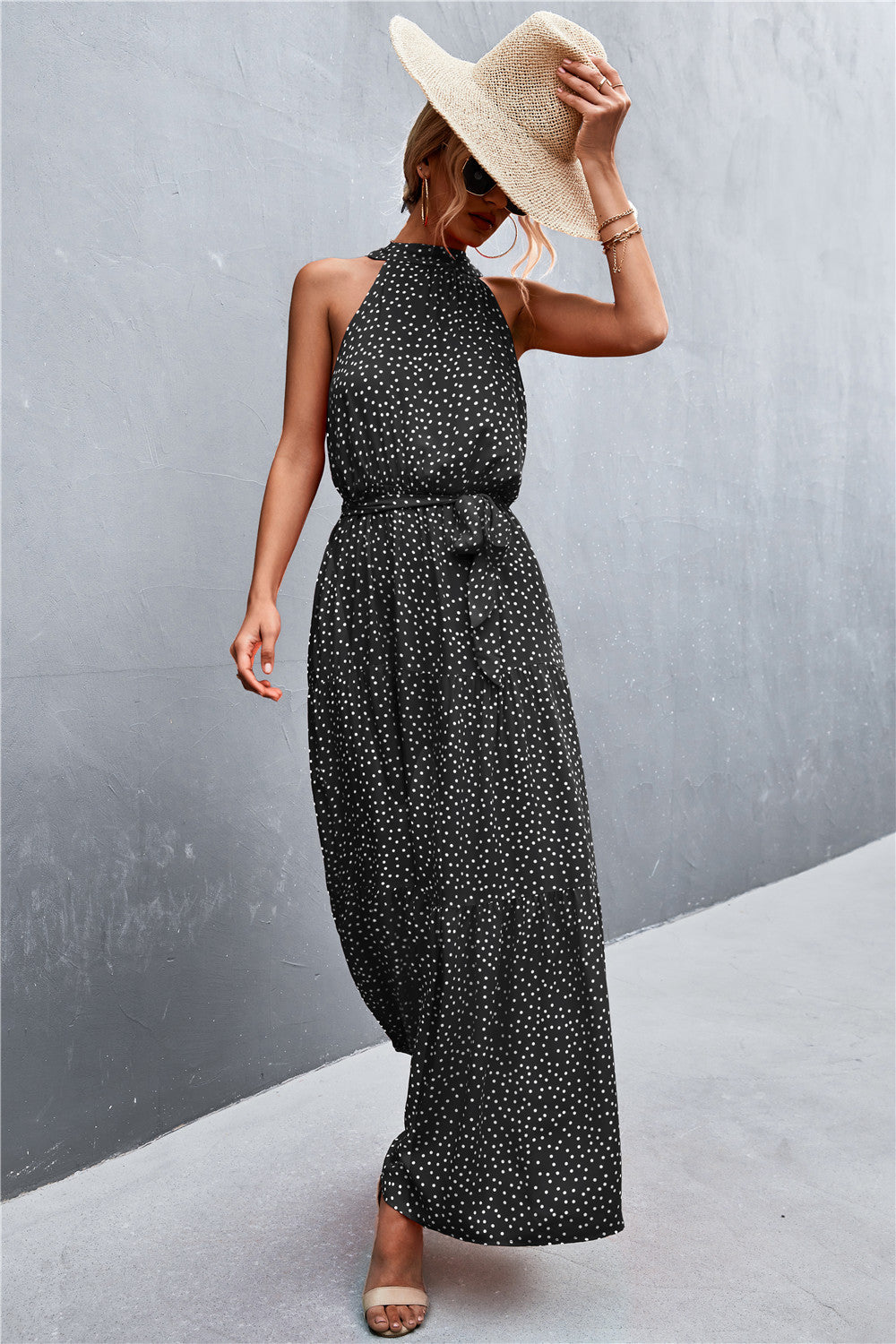 Printed Sleeveless Tie Waist Maxi Dress-Teresa&#39;s Fashionista LLC