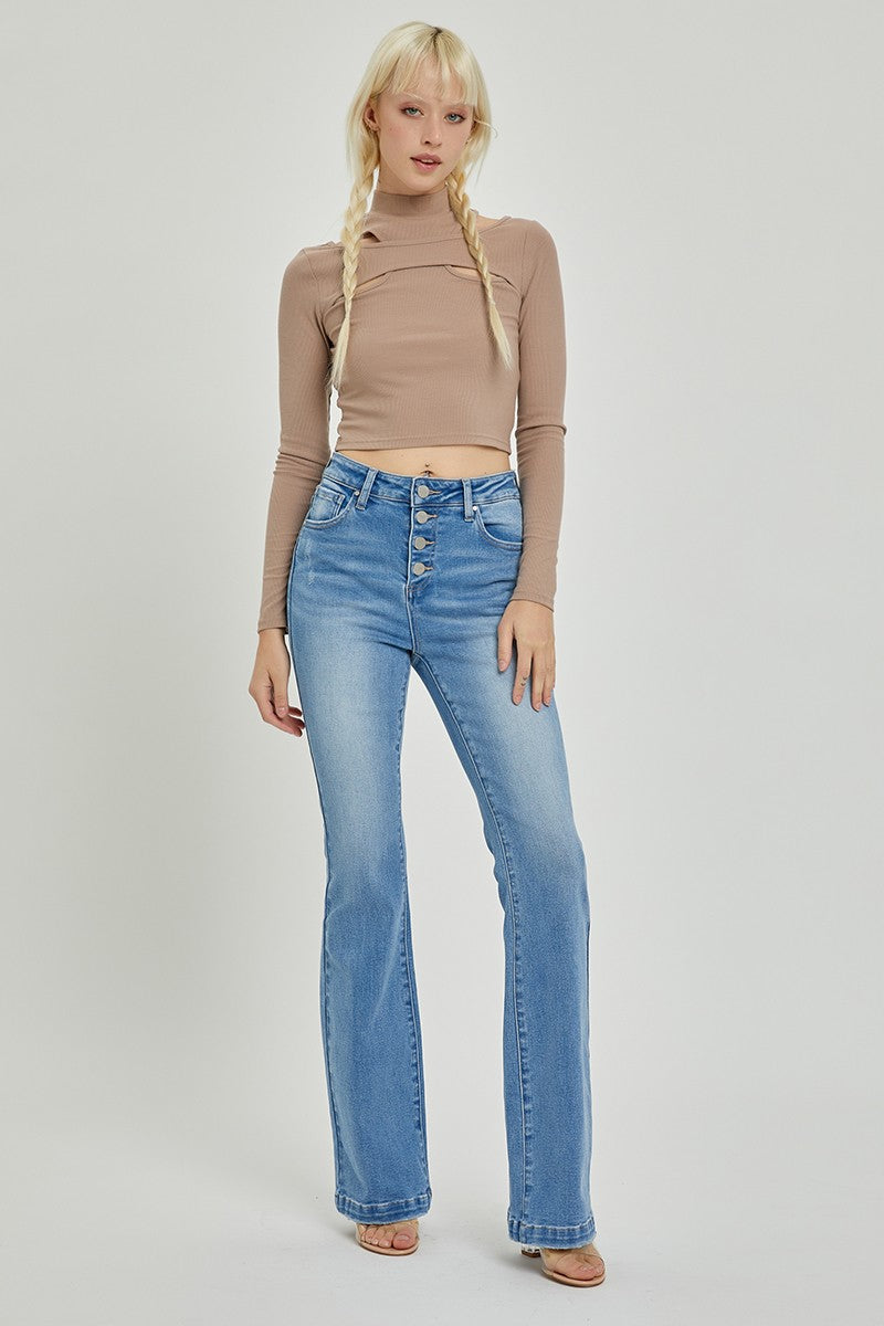 RISEN Full Size High Rise Button Fly Bootcut Jeans - Teresa's Fashionista LLC