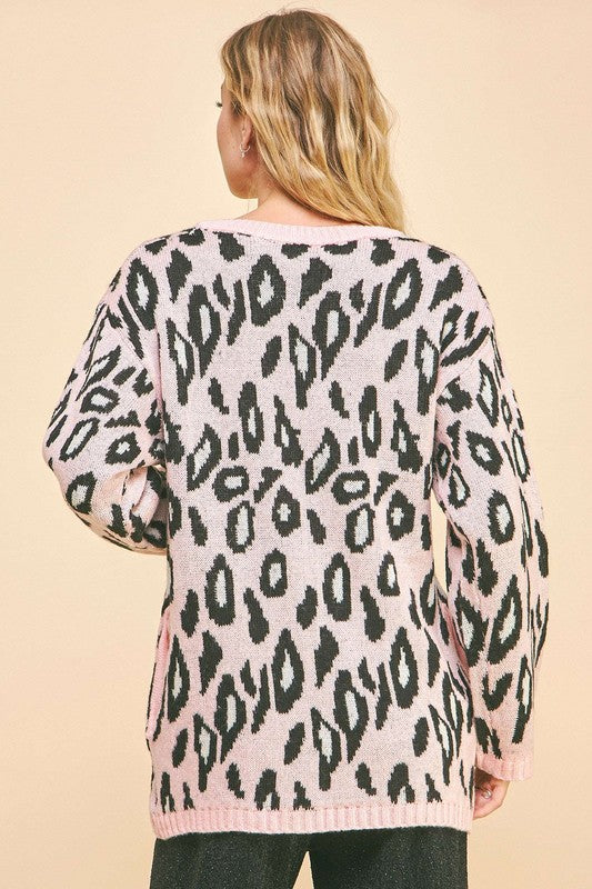 Davi & Dani Leopard Ribbon Tie Front Loose Fit Cardigan - Teresa's Fashionista LLC