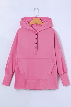 Quarter-Snap Dropped Shoulder Hoodie-Teresa's Fashionista LLC