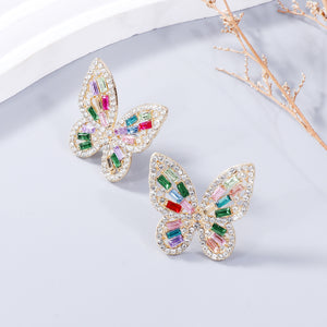 Alloy Inlaid Rhinestone Butterfly Earrings-Teresa's Fashionista LLC