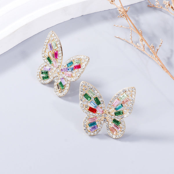 Alloy Inlaid Rhinestone Butterfly Earrings-Teresa's Fashionista LLC