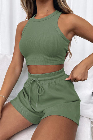 Round Neck Top and Drawstring Shorts Set-Teresa's Fashionista LLC